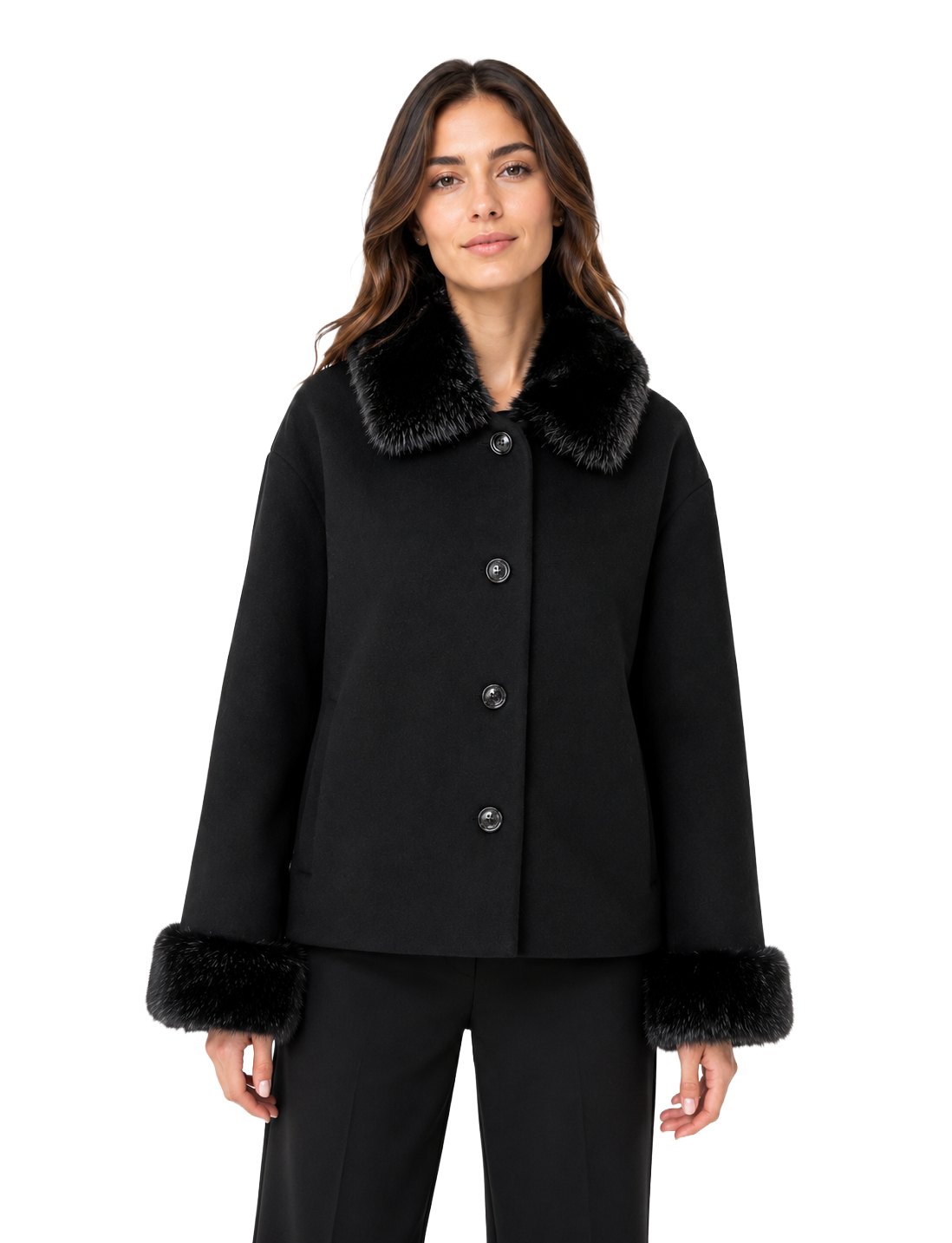Loro Piana Fabric Woman Coat Short Pelliccia Black