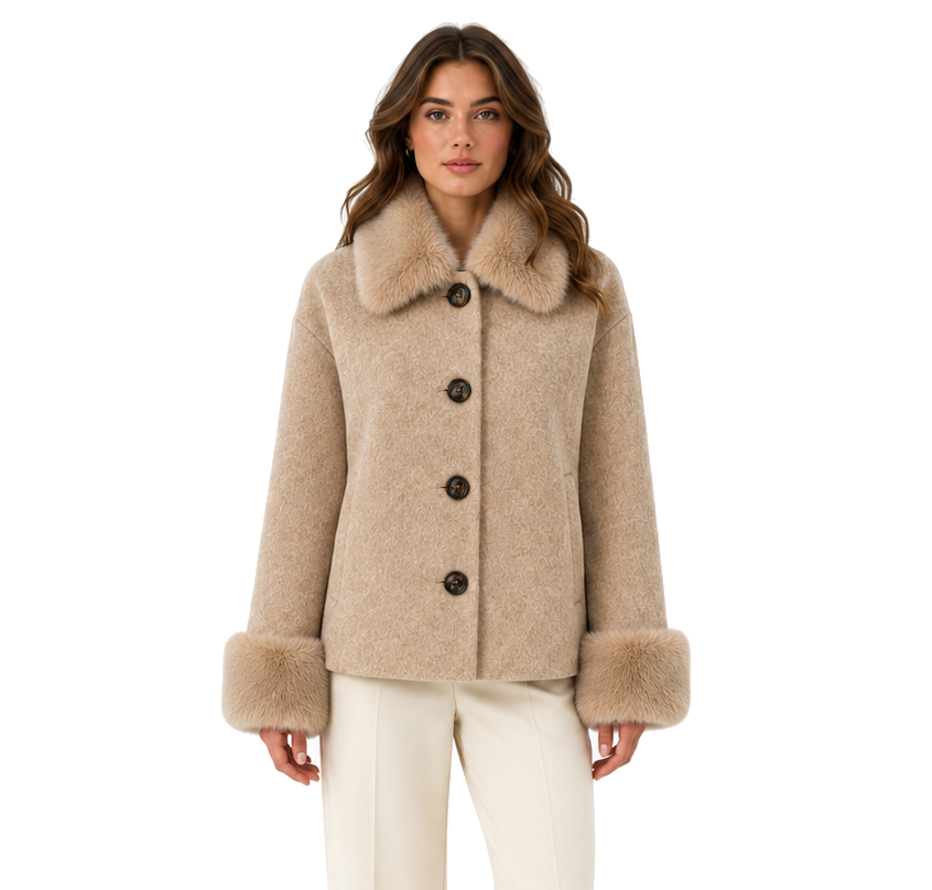 Loro Piana Fabric Woman Coat Short Pelliccia Camel