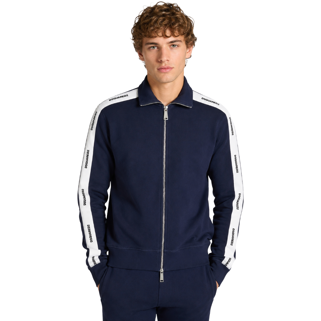Dsquared2 Man Sweatshirt Cotton Bande Logate Blue