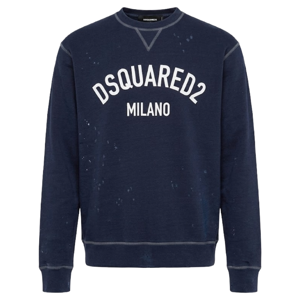 Dsquared2 Man Sweatshirt Crew Neck Distressed Blue