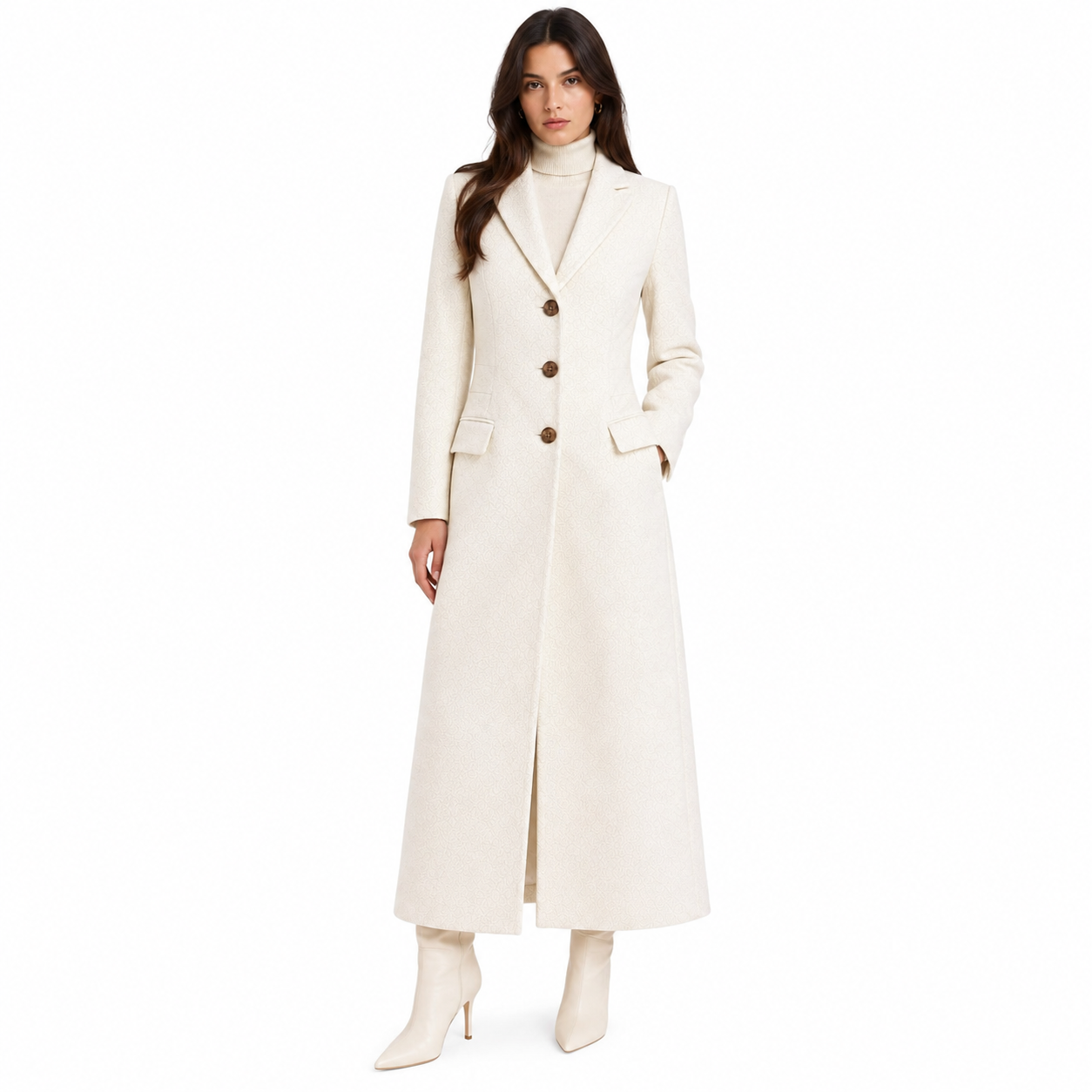 Loro Piana Fabric Woman Coat Long Cream White