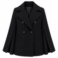 Loro Piana Fabric Woman Peacoat Double-Breasted Kimono Coats Black