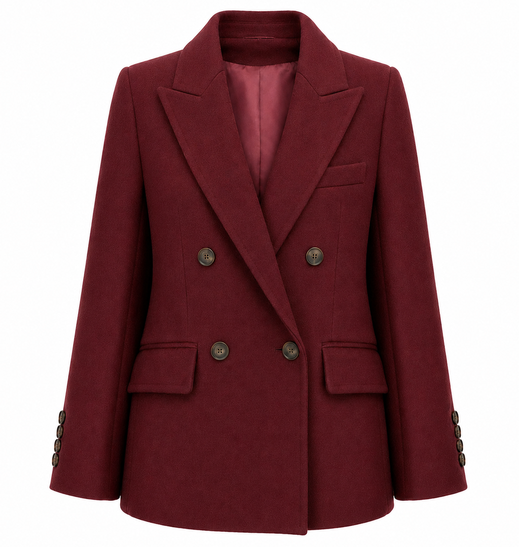 Loro Piana Fabric Woman Coat Short Double-Breasted Burgundy Red