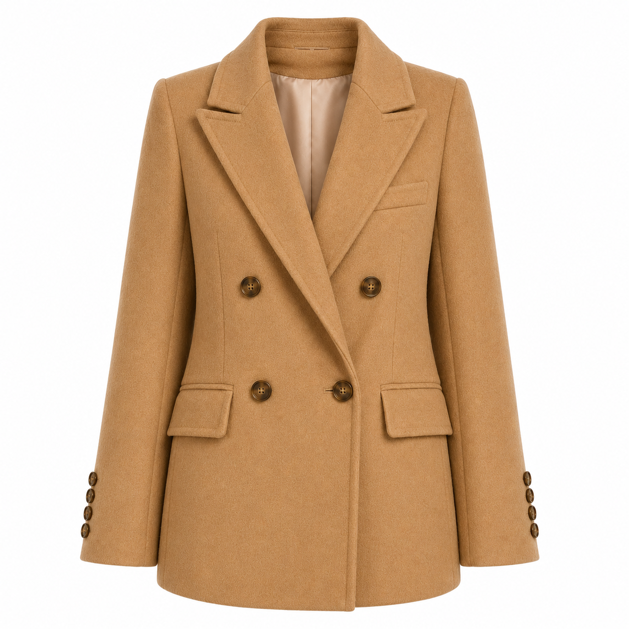 Loro Piana Fabric Woman Coat Short Double-Breasted Cammello Camel