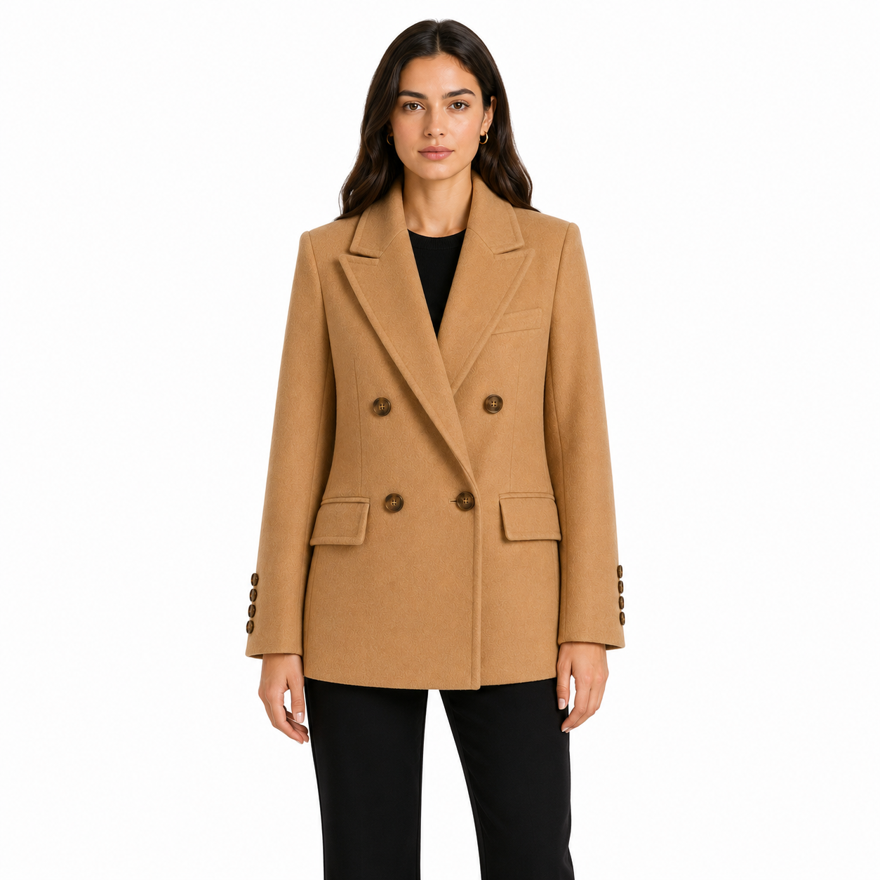Loro Piana Fabric Woman Coat Short Double-Breasted Cammello Camel