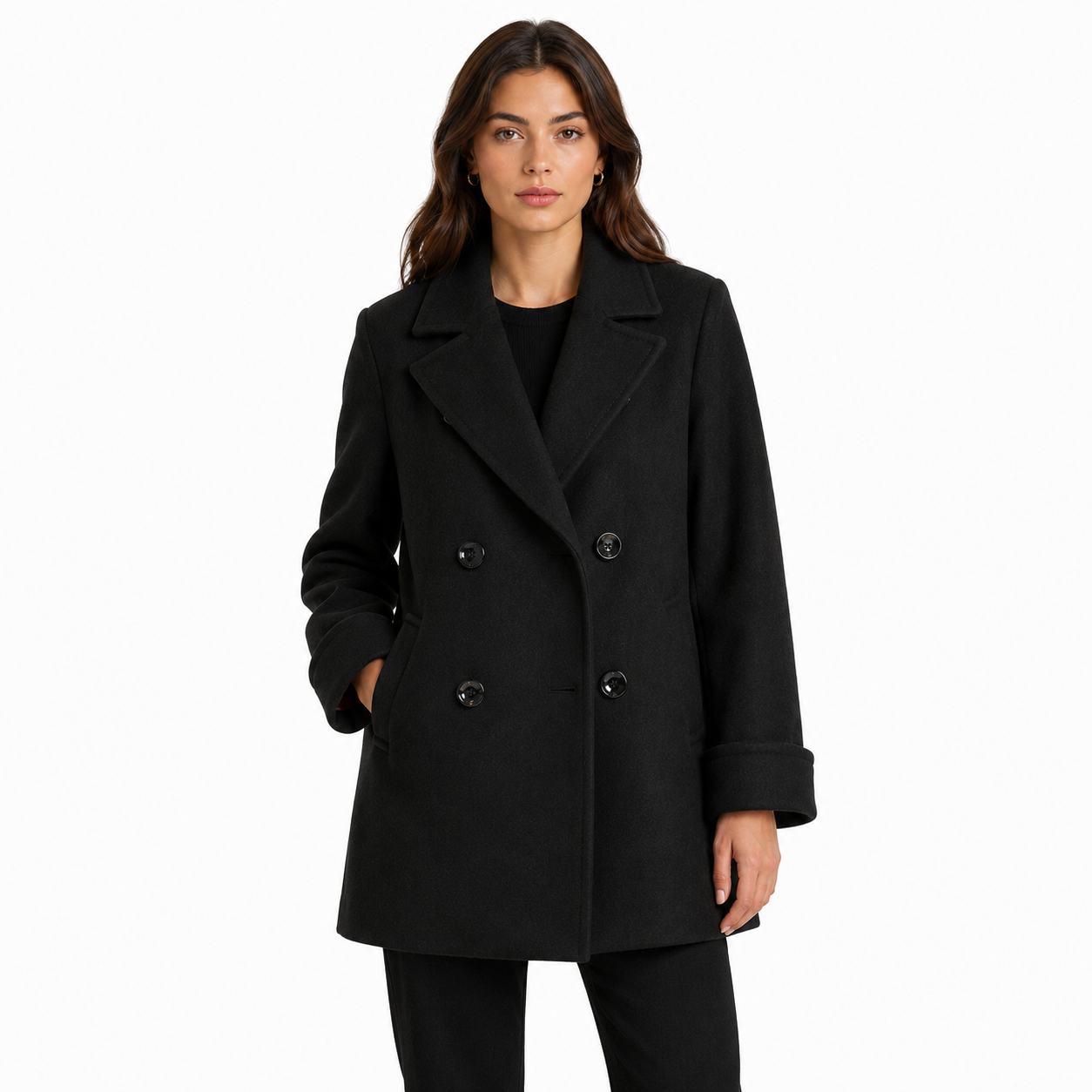 Loro Piana Fabric Woman Coat Peacoat Double-Breasted Black