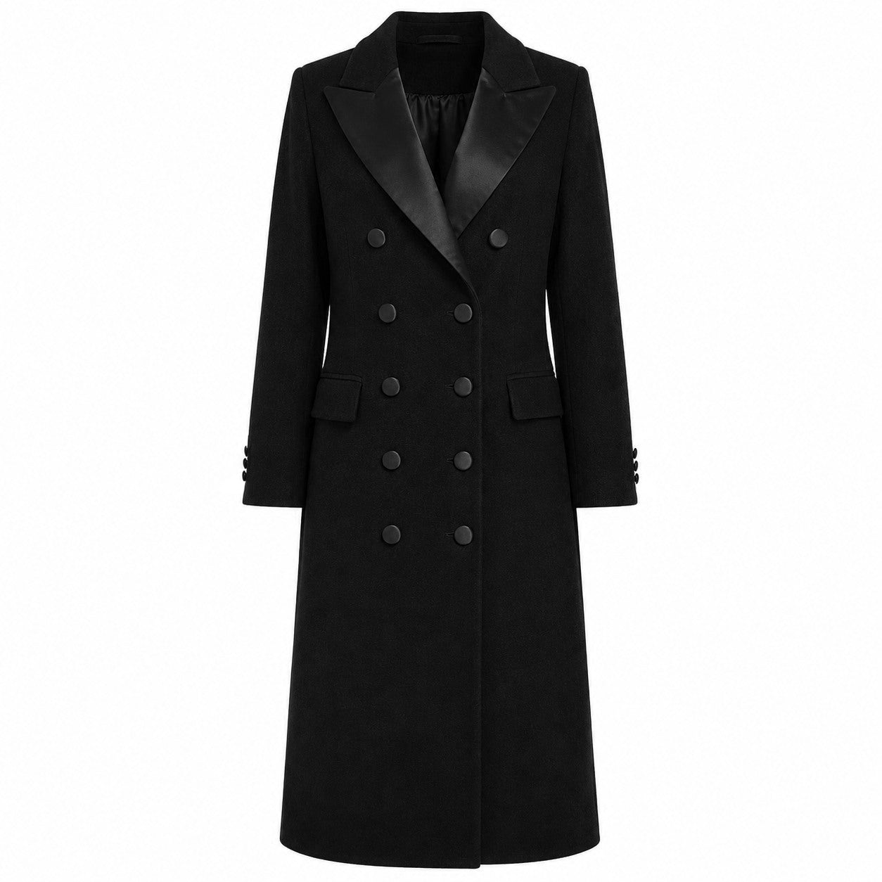 Loro Piana Fabric Woman Coat Long Lapel Satin Black
