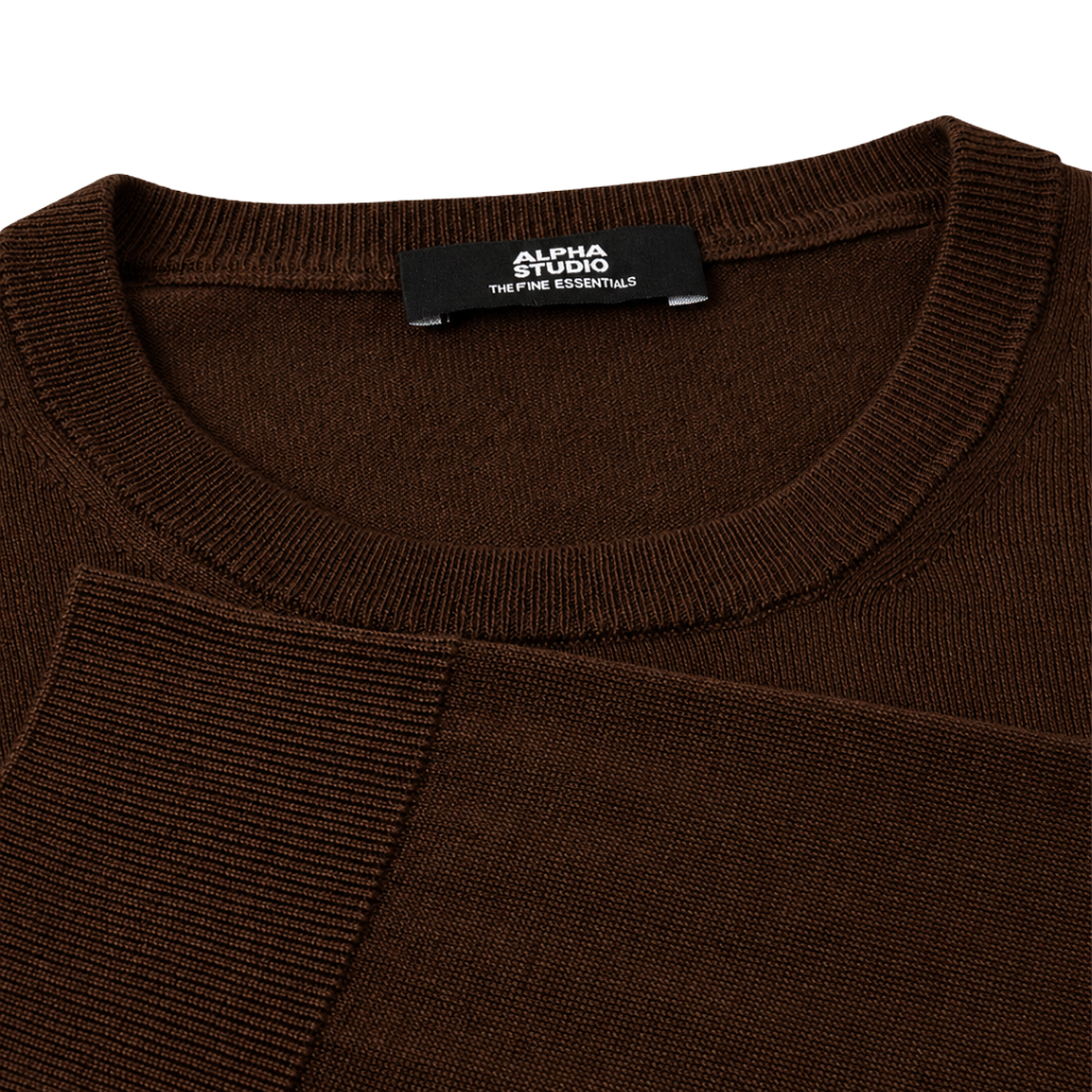 Alpha Studio Man Knit Crew Neck Silk Cashmere Brown