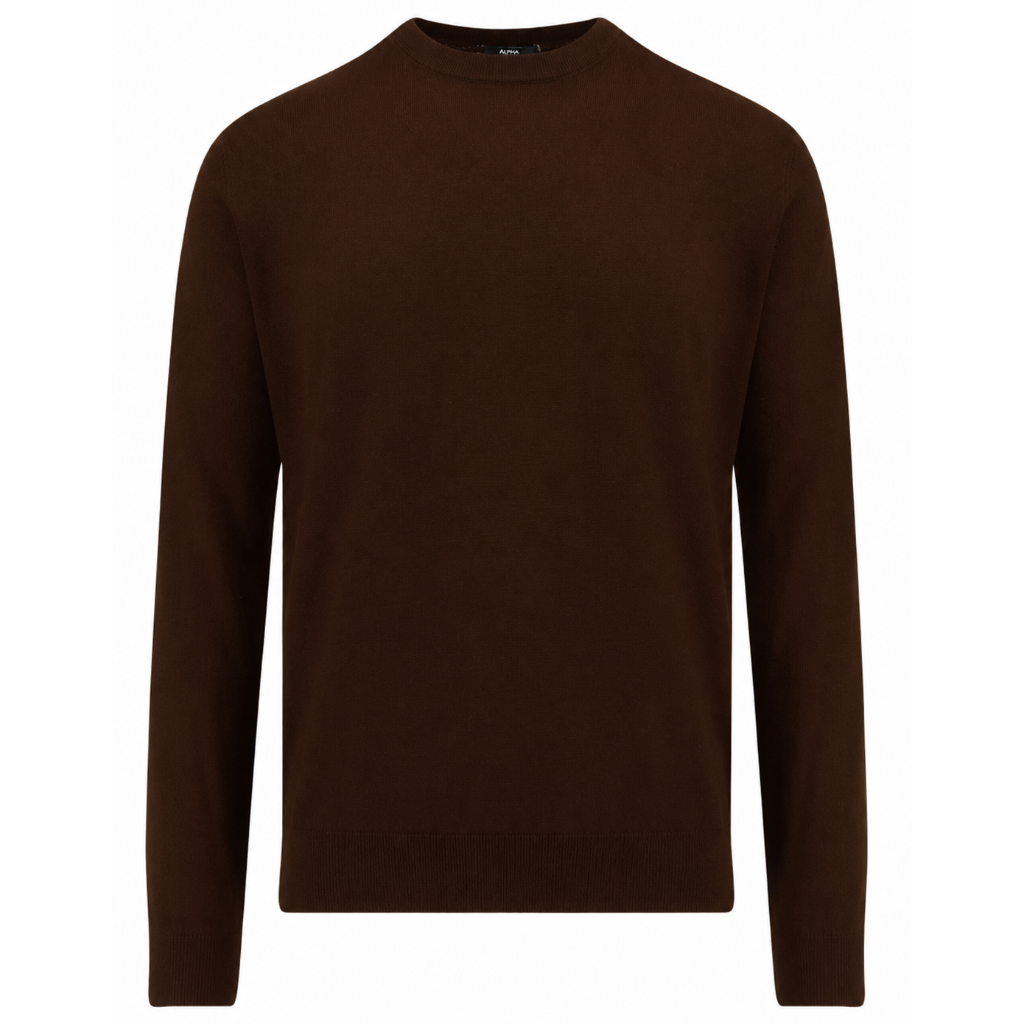 Alpha Studio Man Knit Crew Neck Silk Cashmere Brown