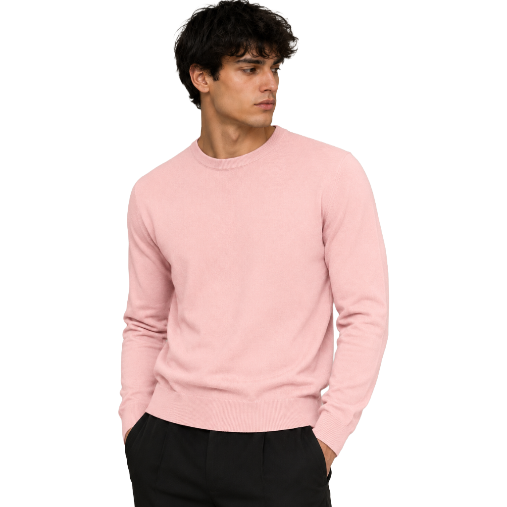 Alpha Studio Man Knit Crew Neck Silk Cashmere Pink
