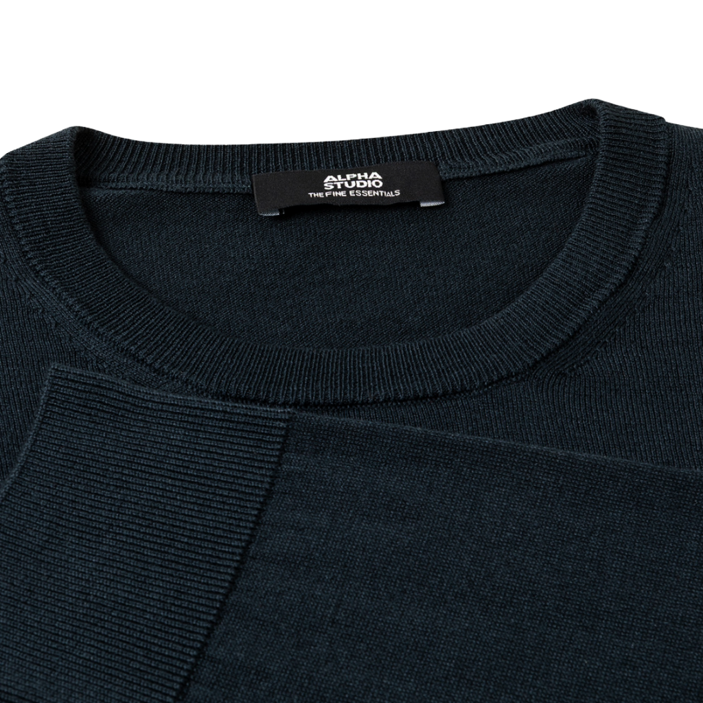 Alpha Studio Man Knit Crew Neck Silk Cashmere Blue