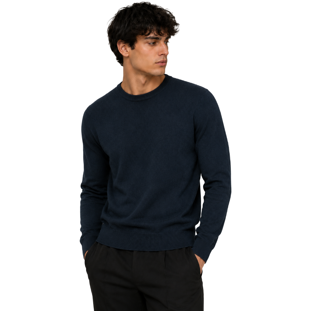 Alpha Studio Man Knit Crew Neck Silk Cashmere Blue