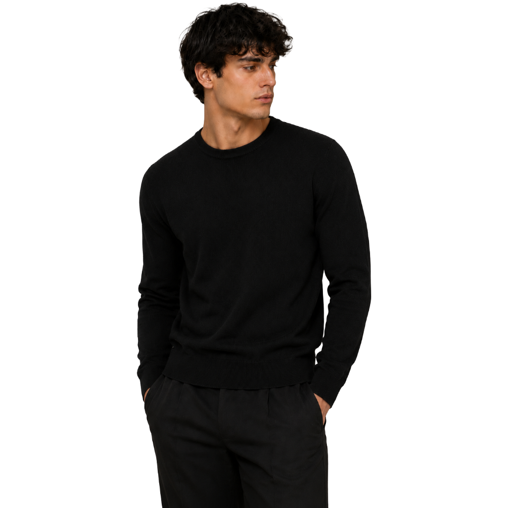 Alpha Studio Man Knit Crew Neck Silk Cashmere Black