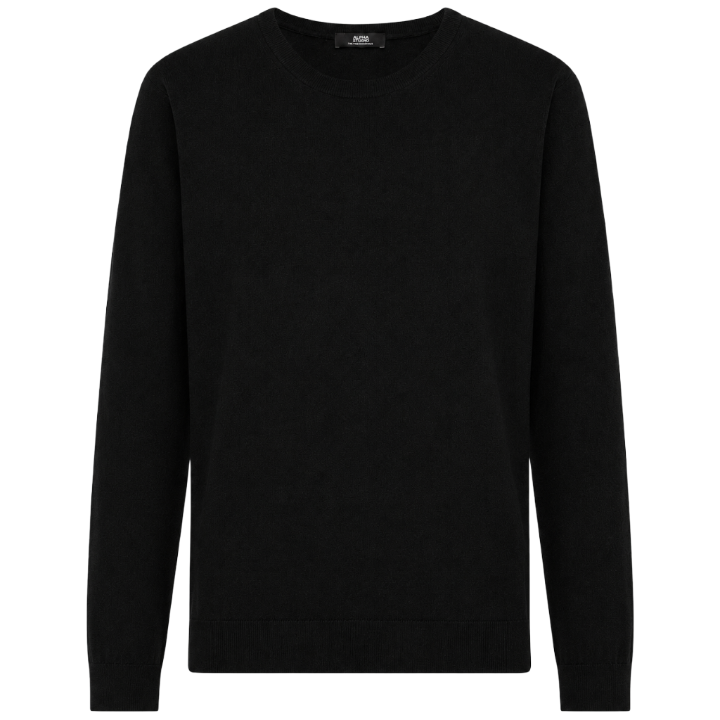 Alpha Studio Man Knit Crew Neck Silk Cashmere Black