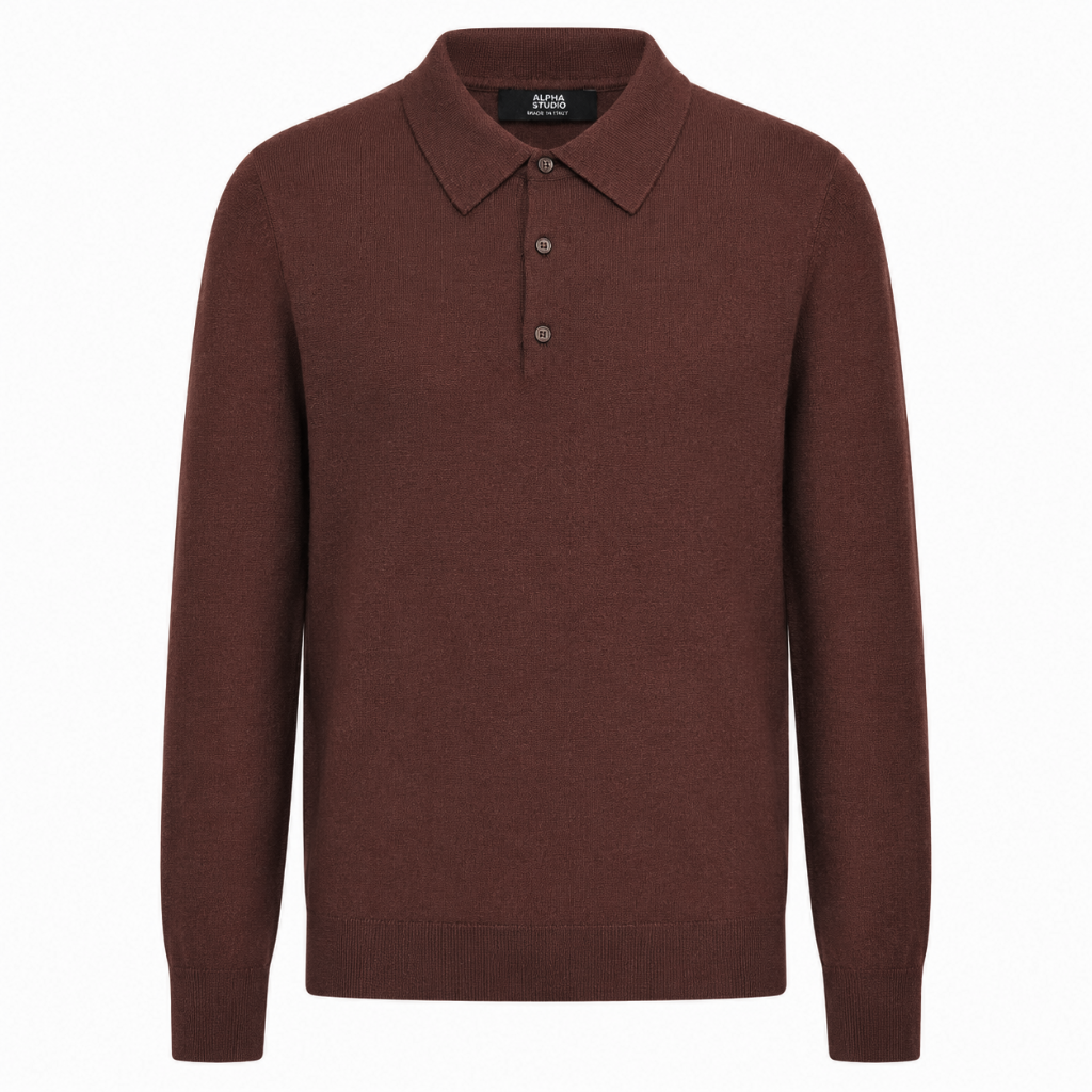 Alpha Studio Man Polo Silk Cashmere Brown