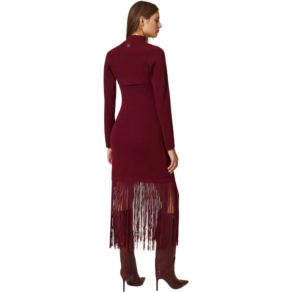 Twinset Damen Kleid Lang Fransen Schulterbedeckung Rot