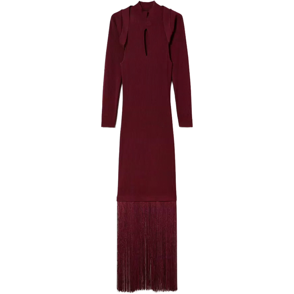 Twinset Damen Kleid Lang Fransen Schulterbedeckung Rot