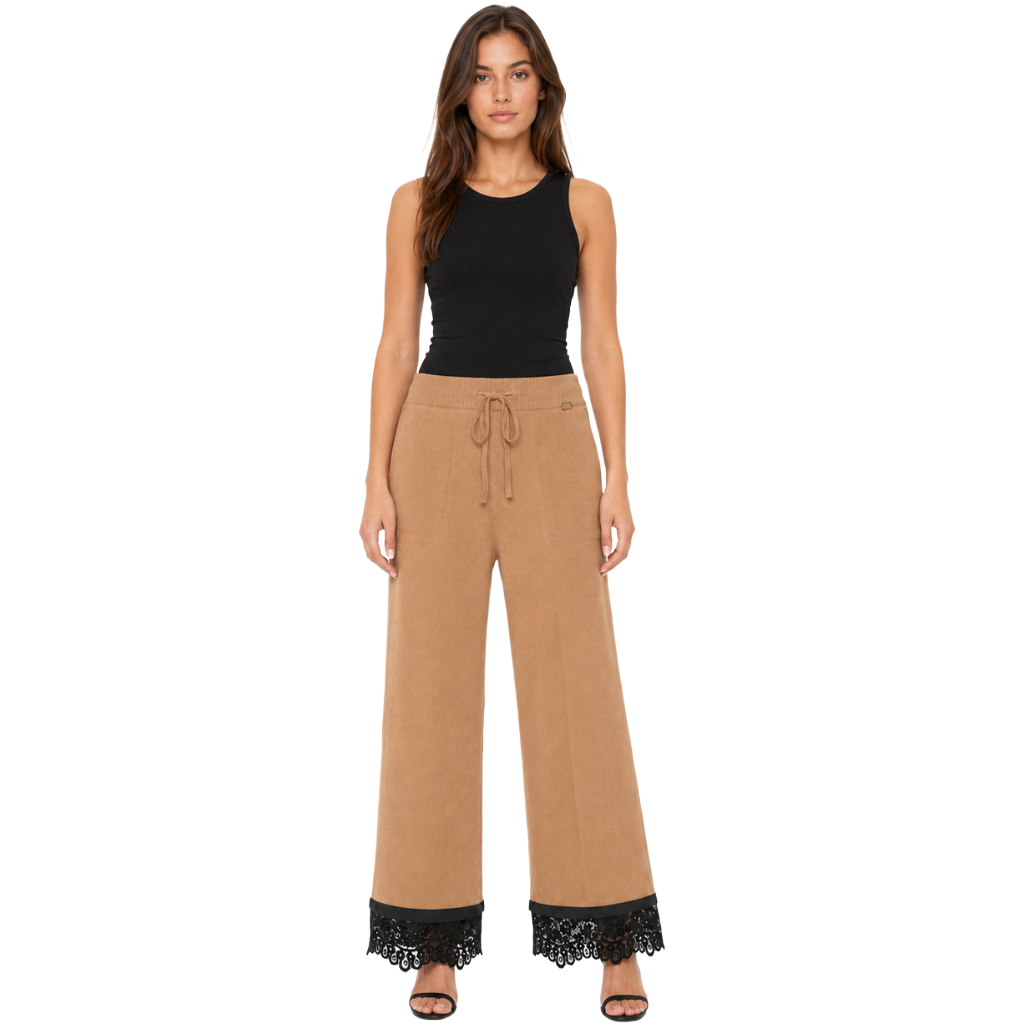 Twinset Woman Trousers Knit Lace Camel