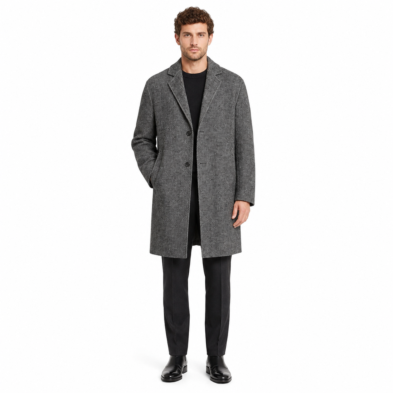 Alpha Studio Man Lapel Long Coats Grey