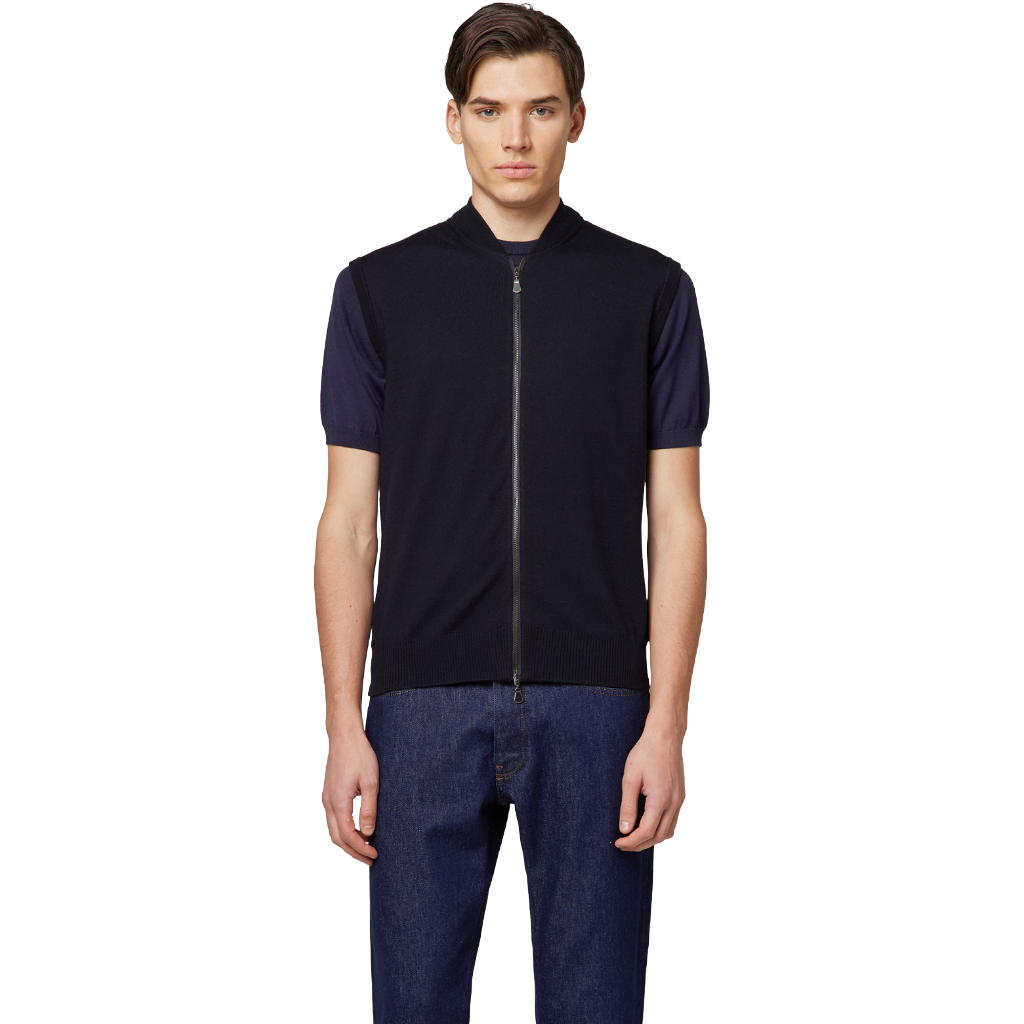 Alpha Studio Man Vest Zip Merinos Blue