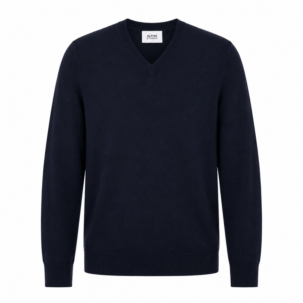 Alpha Studio Man Knit V-Neck Blue