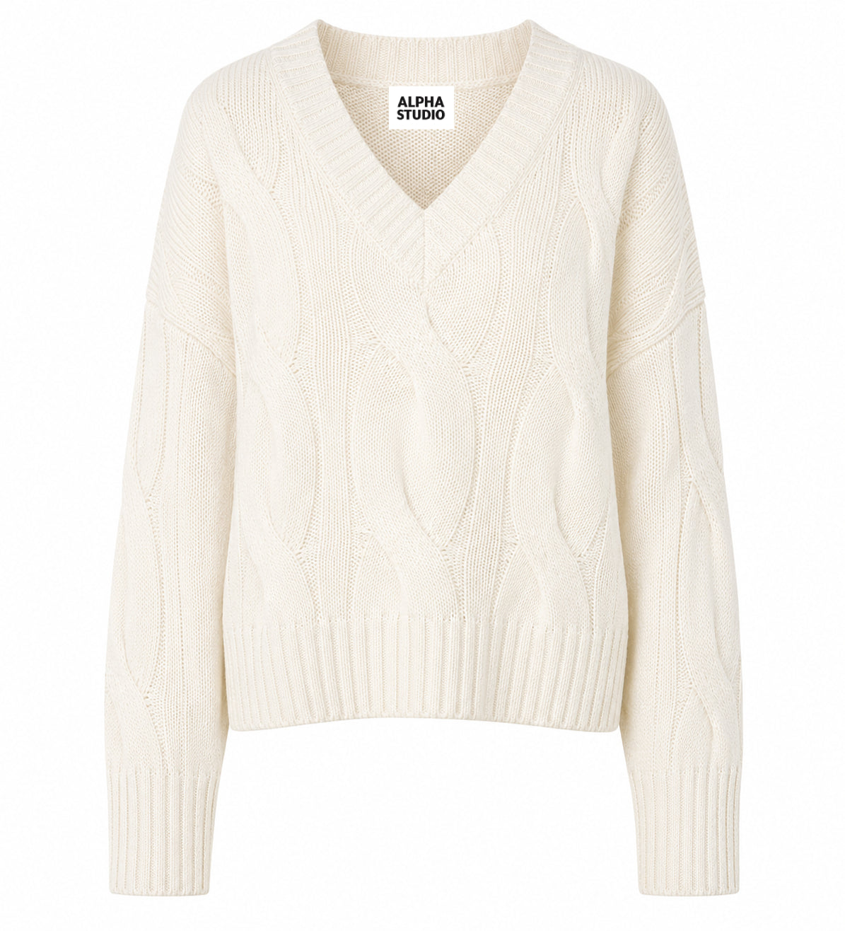 Alpha Studio Woman Boxy Weaving Sweaters White
