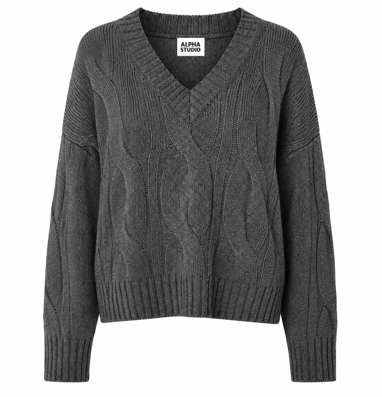 Alpha Studio Woman Boxy Weaving Sweaters Grey