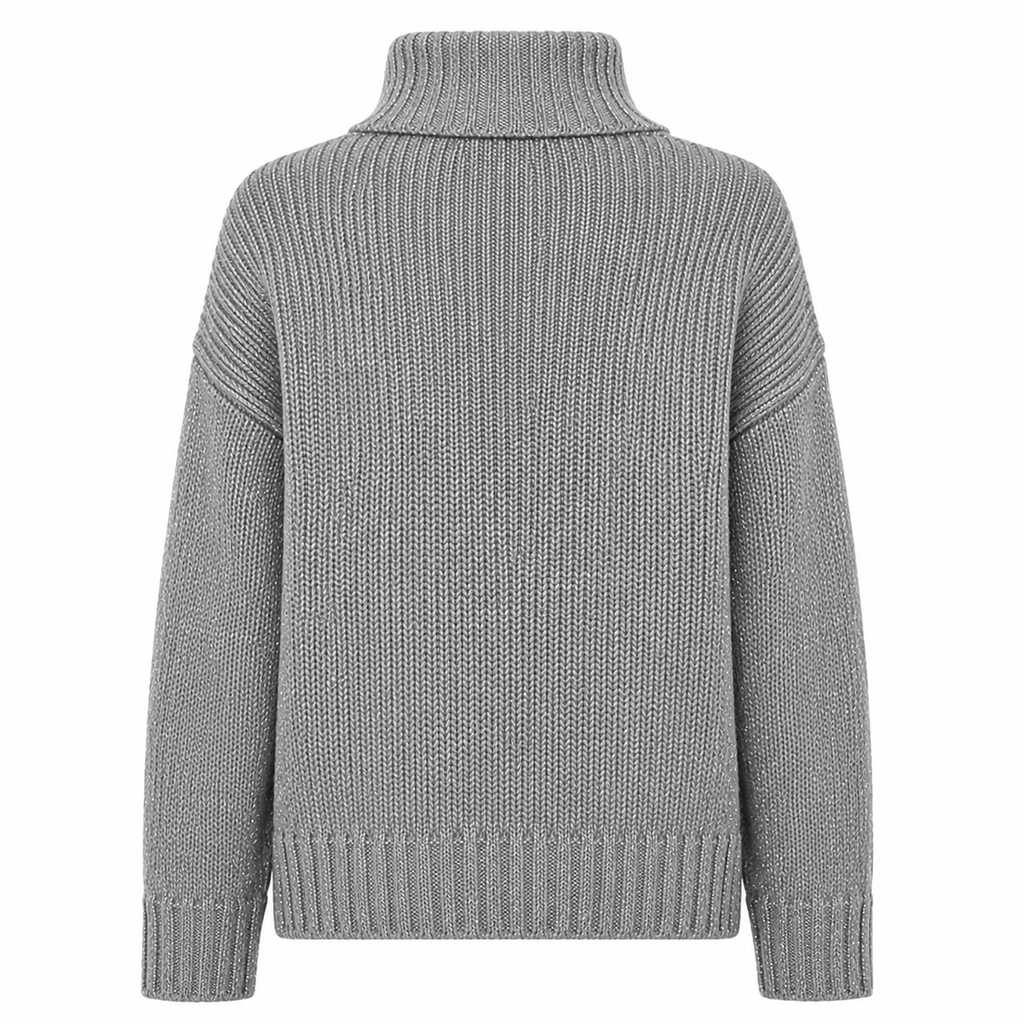 Alpha Studio Woman Neck Piedi Soft Shiny Sweaters Grey