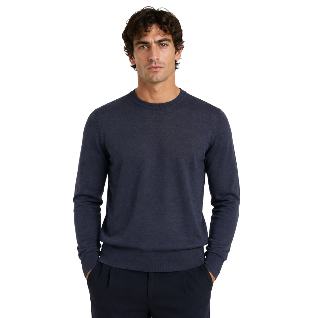Alpha Studio Man Knit Crew Neck Merinos Blue