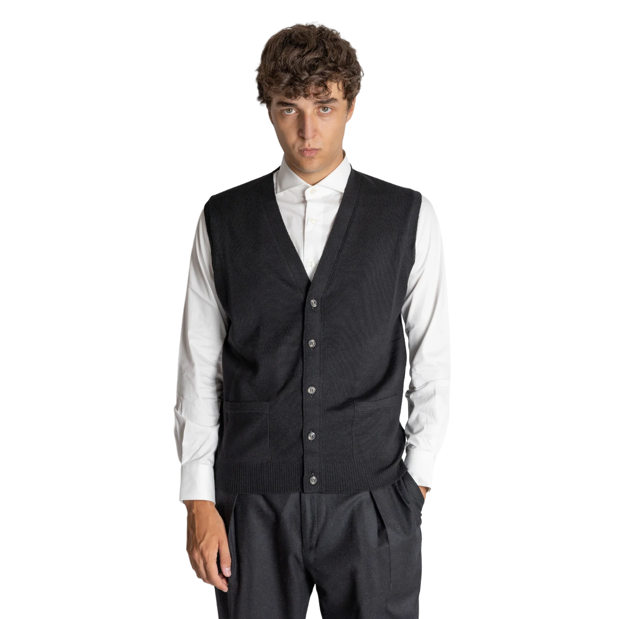 Alpha Studio Man Cardigan Sleeveless Blue