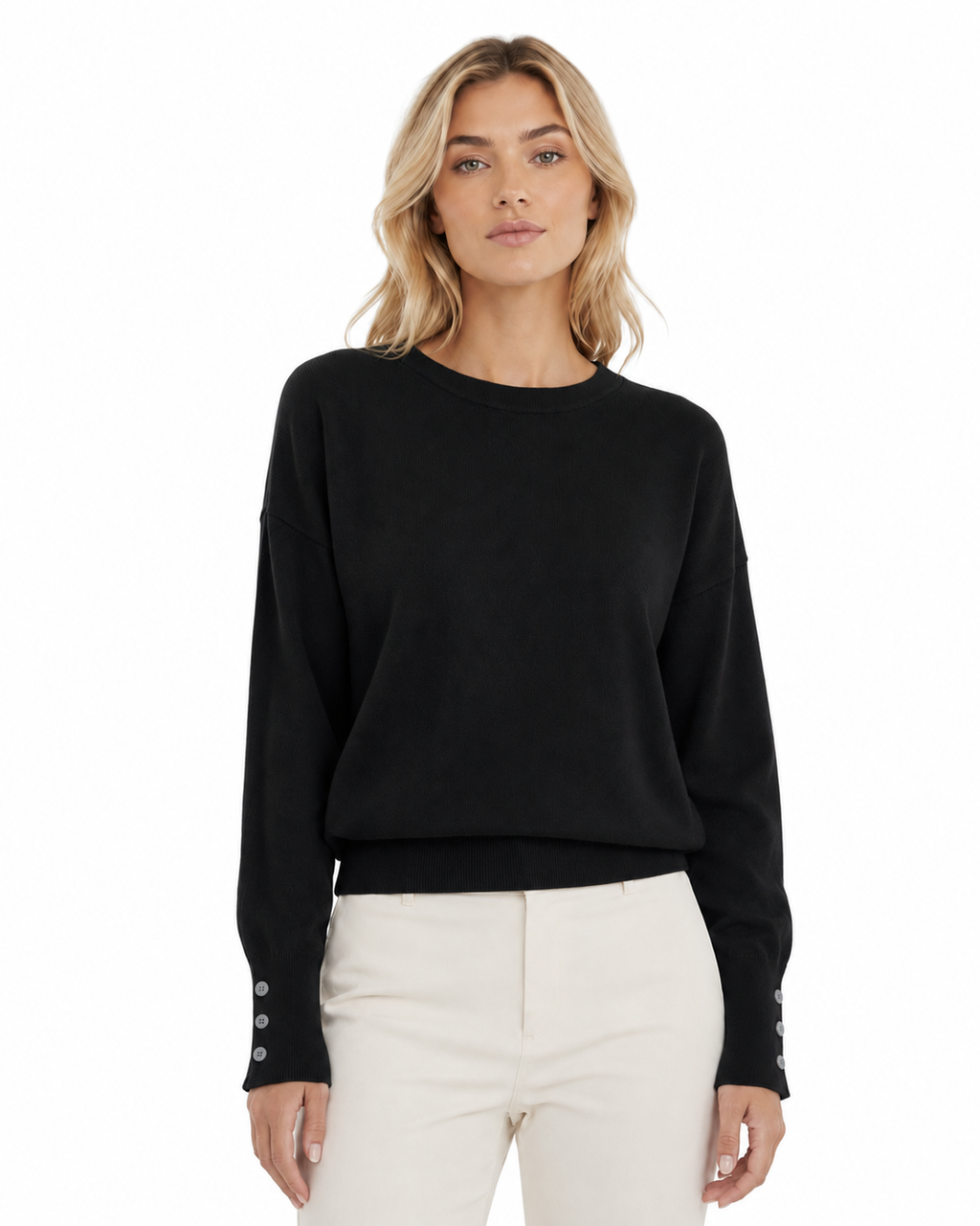 Alpha Studio Woman Crew Neck seta-cashmere Sweaters Black