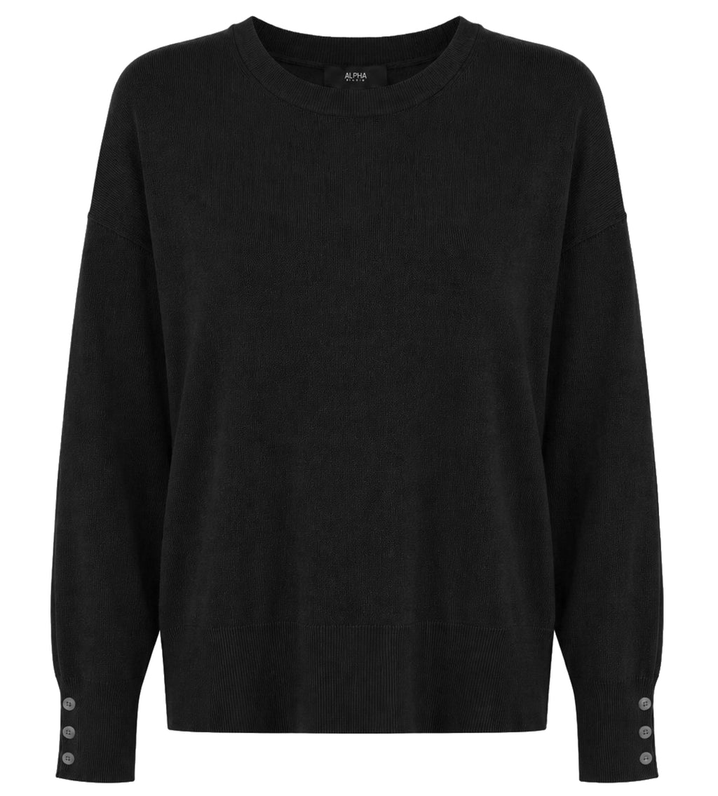 Alpha Studio Woman Crew Neck seta-cashmere Sweaters Black