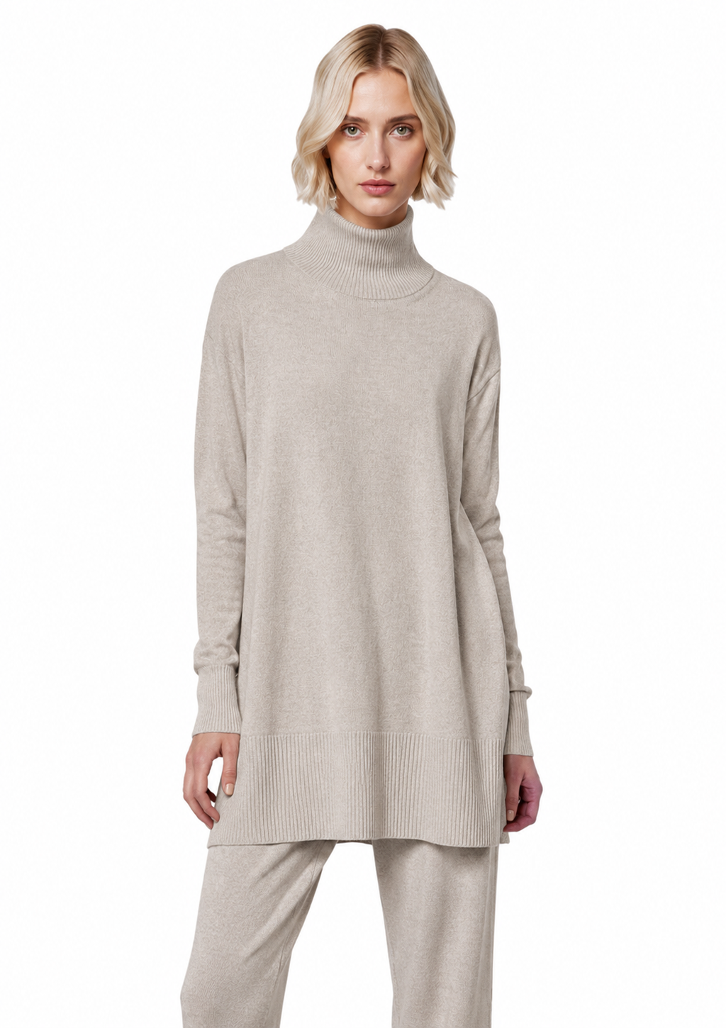 Alpha Studio Woman Turtleneck Mix Shapes Beige