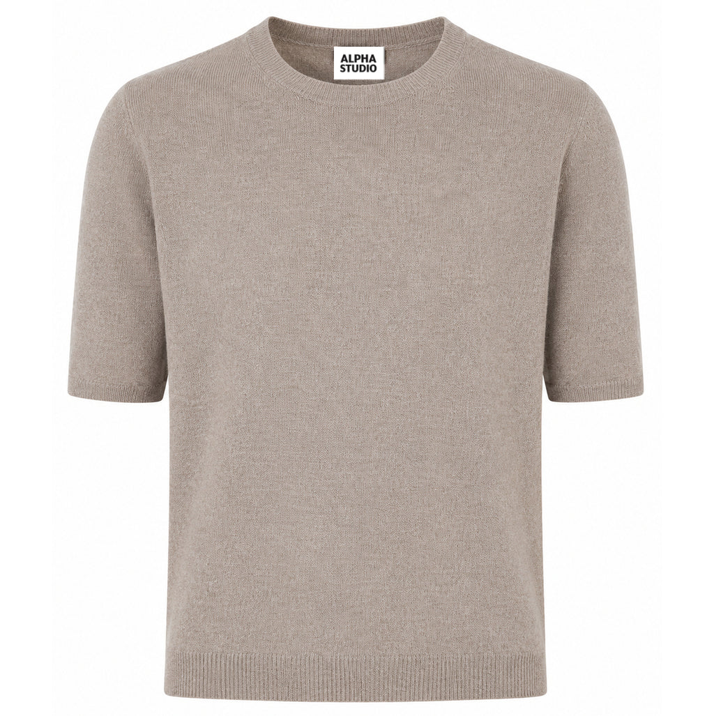 Alpha Studio Woman Crew Neck Gomito Coste Mix Sweaters Beige
