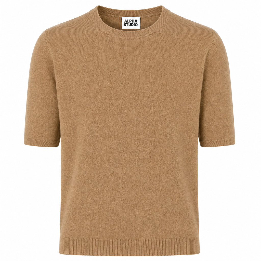Alpha Studio Woman Crew Neck Gomito Coste Mix Sweaters Camel
