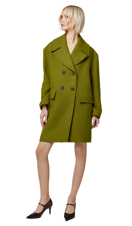 Alpha Studio Woman Coat Double-Breasted Short Wool Green