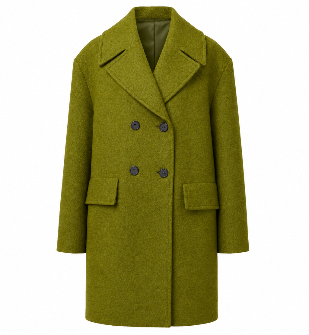 Alpha Studio Woman Coat Double-Breasted Short Wool Green