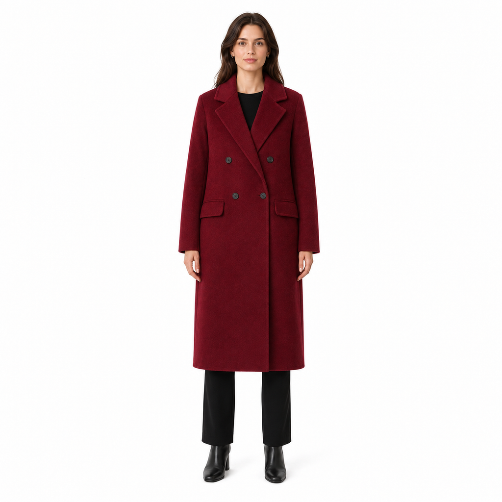 Alpha Studio Woman Coat Double-Breasted Long Wool Red