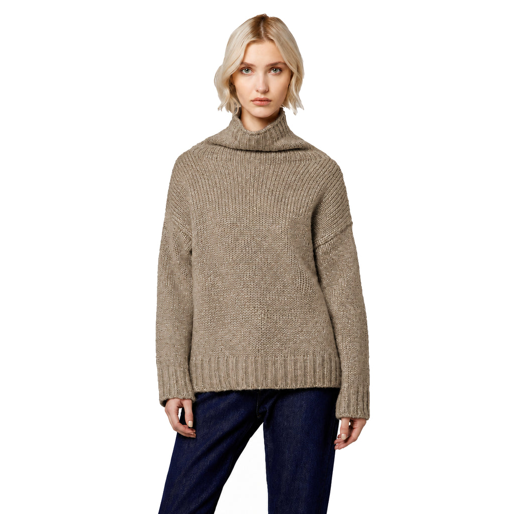 Alpha Studio Woman Neck Piedi Soft Shiny Poncho Beige