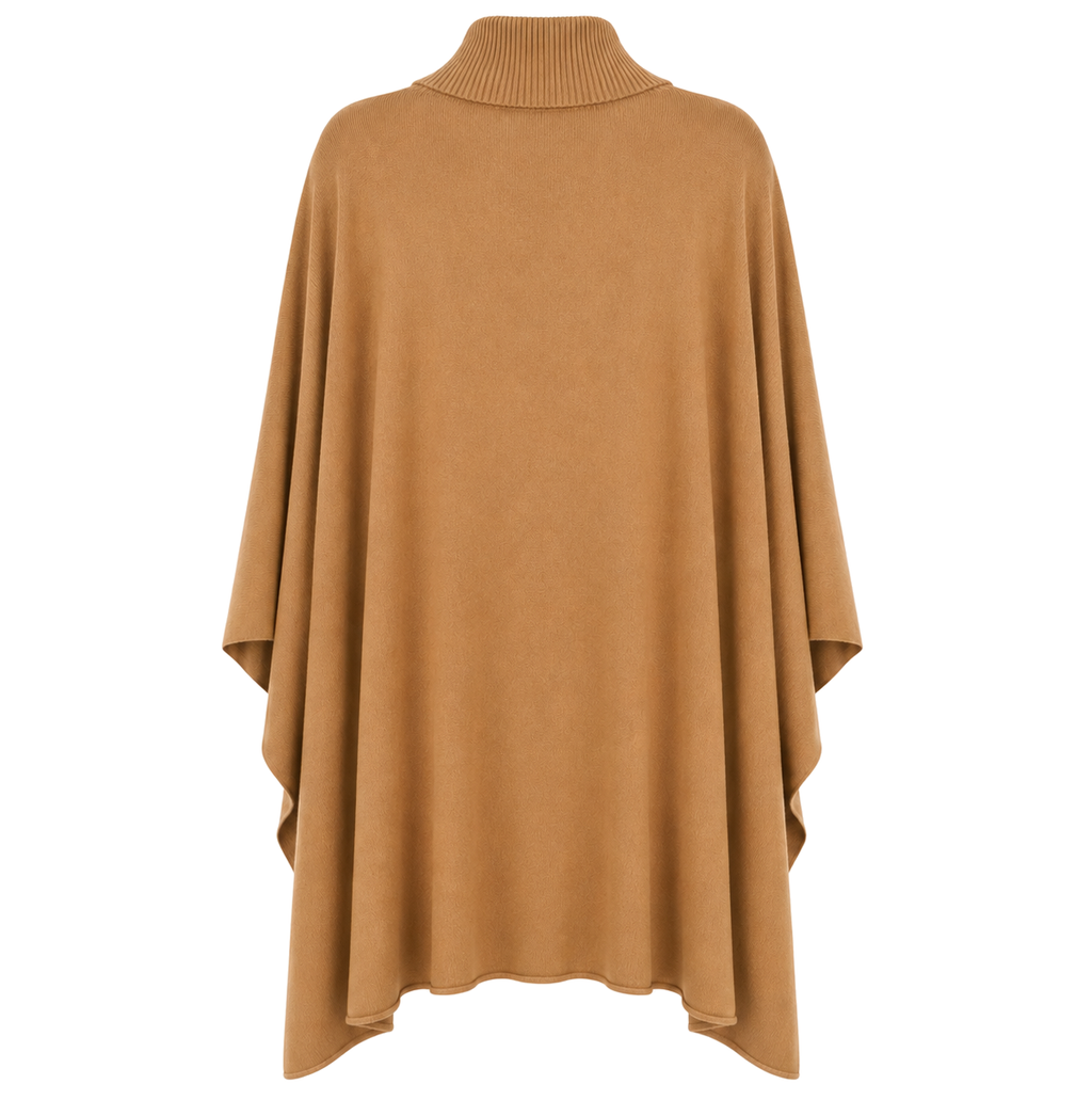 Alpha Studio Woman Mock Neck Zip Poncho Total Look Poncho Camel
