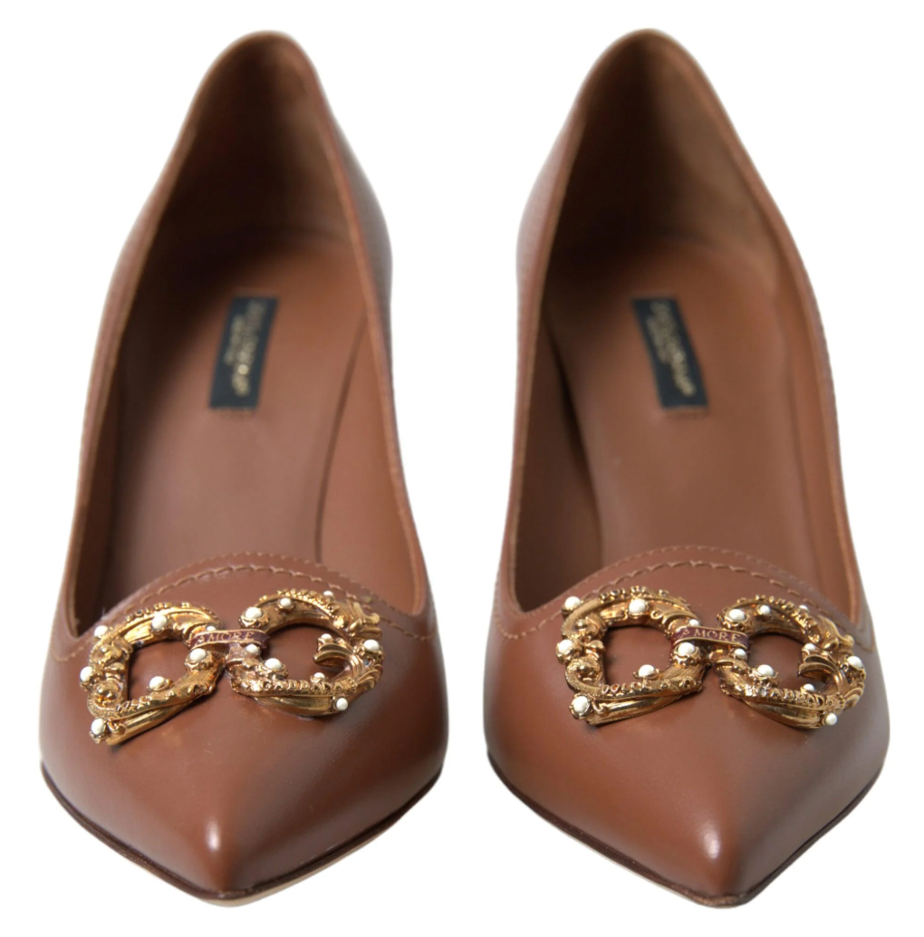 Dolce & Gabbana Woman Décolleté Leather Amore Pumps Heels Brown