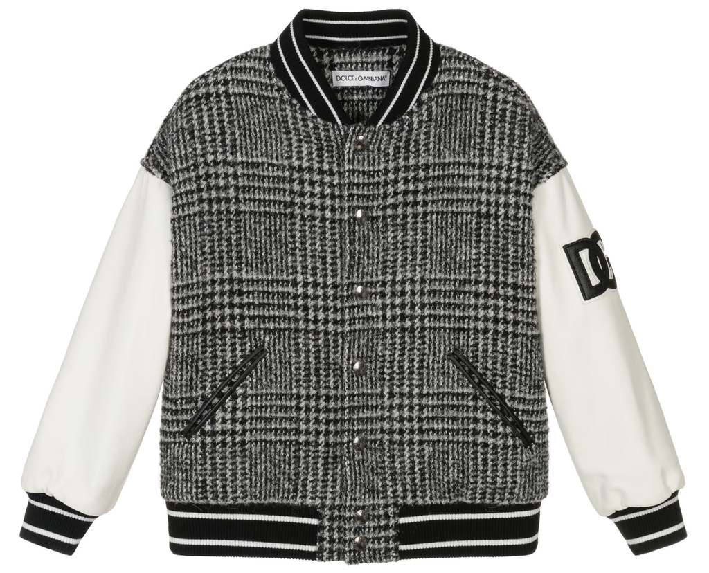 Dolce & Gabbana Man Wool Check Varsity Jacket Grey