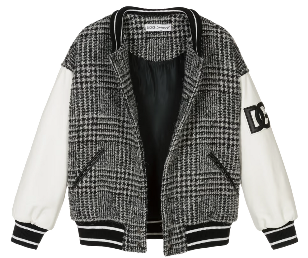 Dolce & Gabbana Man Wool Check Varsity Jacket Grey