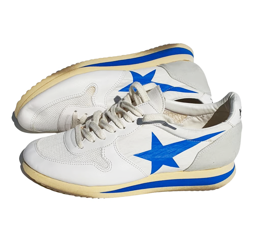 Golden Goose Low Running Sneakers In Calfskin And Canvas Blue — view 3