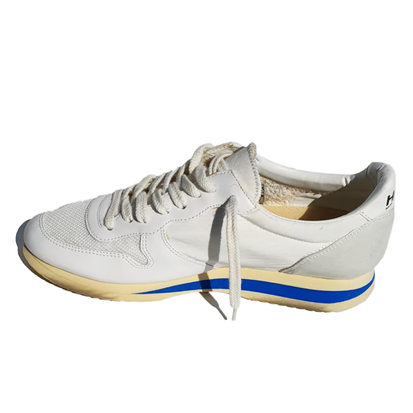 Golden Goose Low Running Sneakers In Calfskin And Canvas Blue — view 2