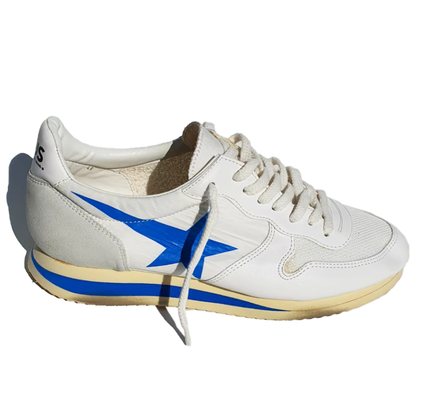 Golden Goose Low Running Sneakers In Calfskin And Canvas Blue