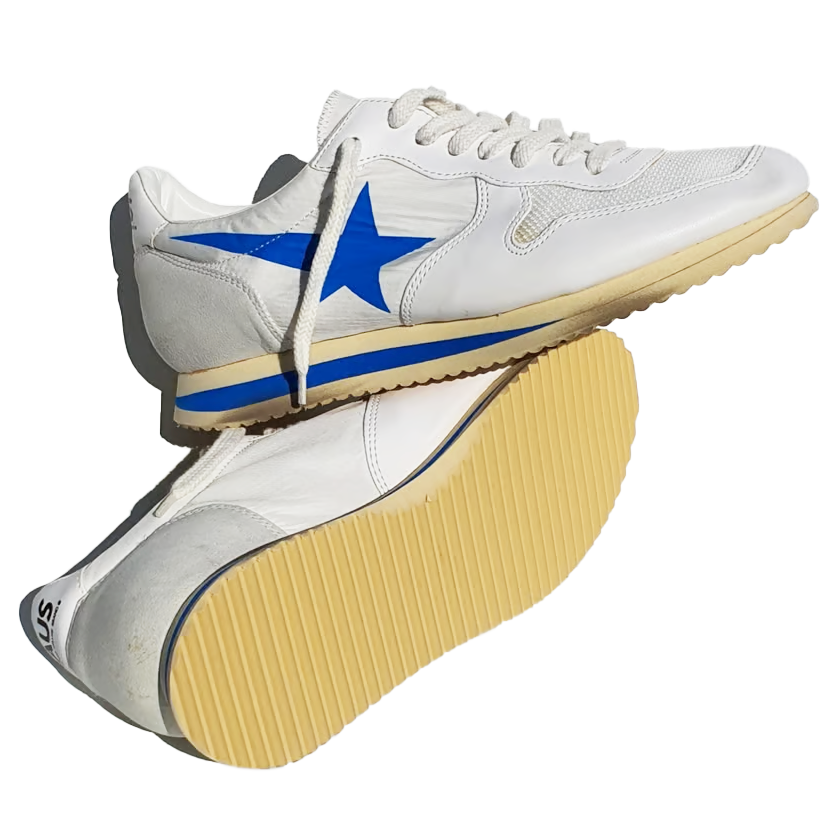 Golden Goose Low Running Sneakers In Calfskin And Canvas Blue — view 4