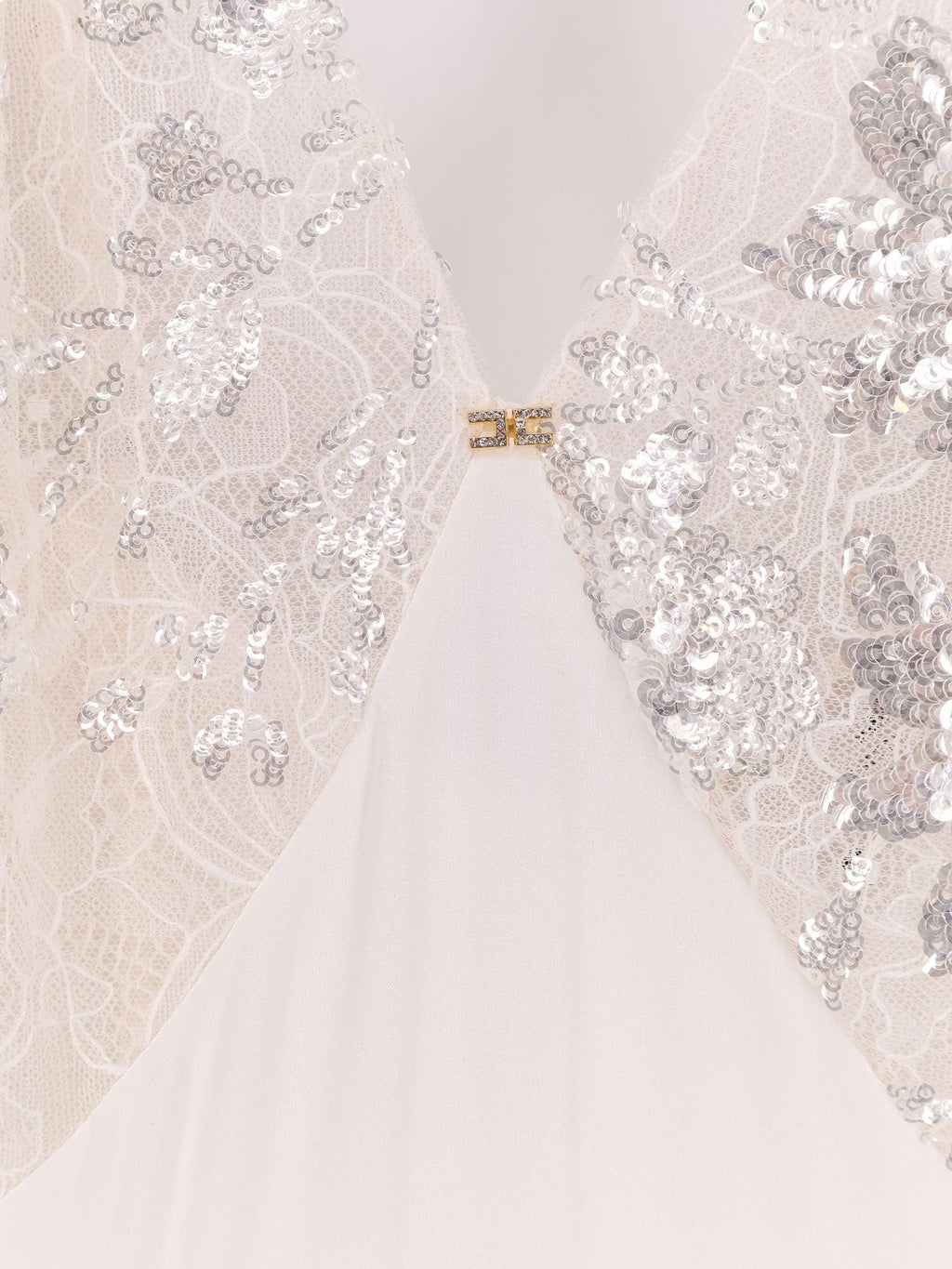 Elisabetta Franchi Red carpet dress in silk georgette fabric and embroidered lace