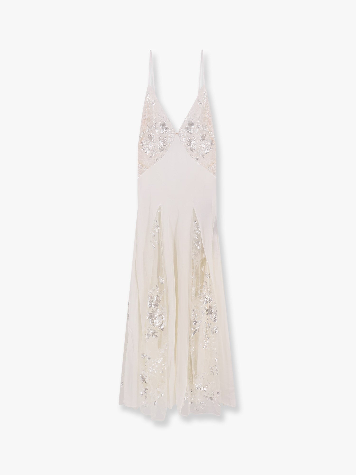 Elisabetta Franchi Red carpet dress in silk georgette fabric and embroidered lace