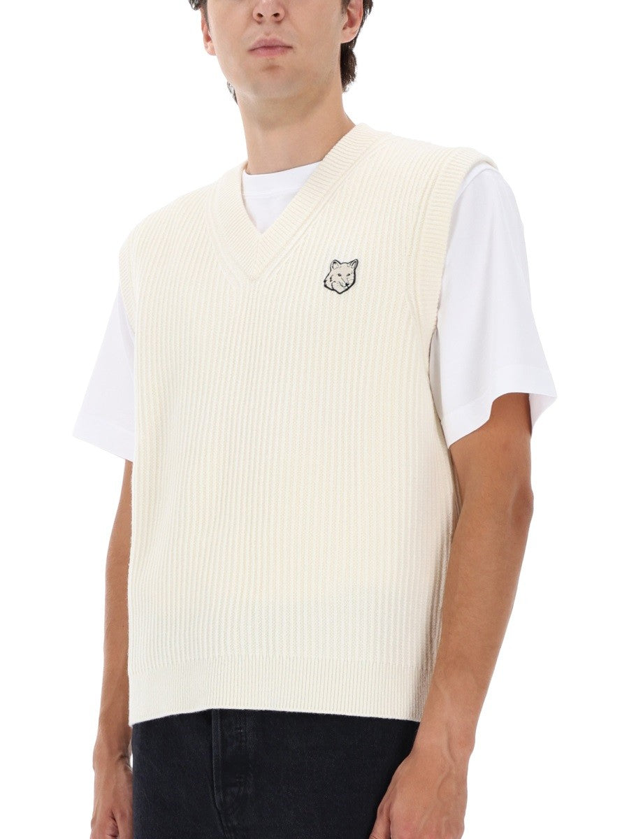 Maison Kitsune RIBBED VEST WITH FOX PATCH